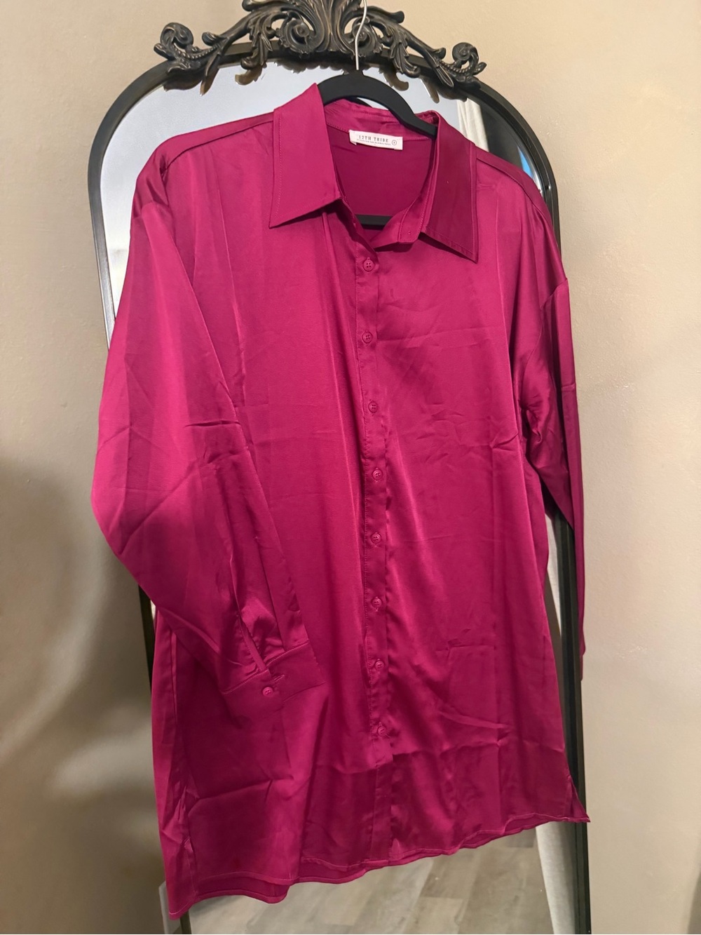 12th Tribe Button-Up Mini Dress in Fuchsia